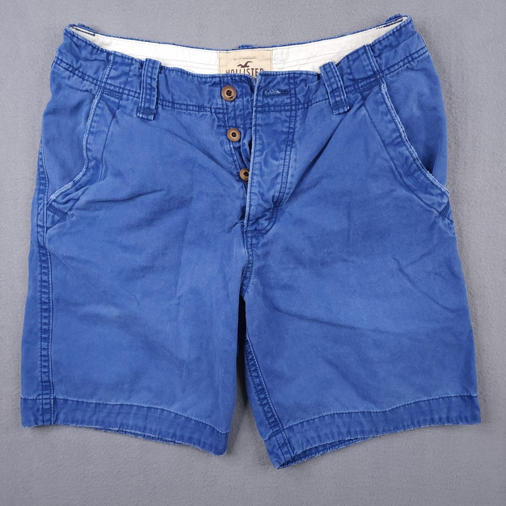 Hollister Mens Blue Chino Shorts Size 32/9 Cotton Button Fly Classic Casual Surf